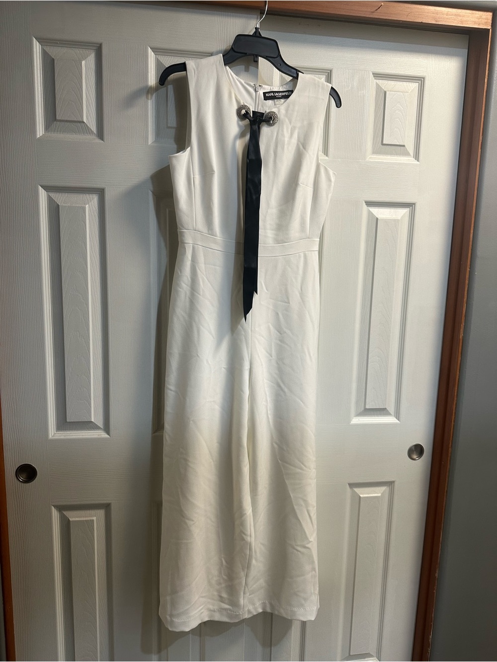 Karl Lagerfeld White Maxi Dress with Black Ribbon Detail